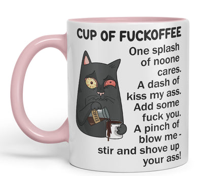 Cup of Fuckoffee, one Splash on Noone Cares cat Sarcastic Joke Ceramic Coloured Mug Cup for Tea Coffee Hot Brew 330ml 11Oz
