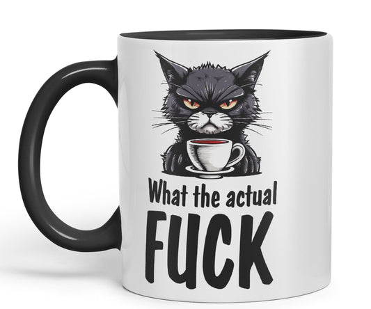 What The Actual F… Cat Kitten Joke sarkasm Sarcastic Ceramic Coloured Mug Cup for Tea Coffee Hot Brew 330ml 11Oz Gift