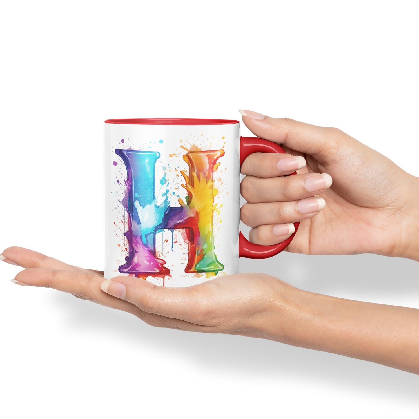 Letter H mug, Alphabet Letter H Monogram watercolour Ceramic Coloured Mug Cup for Tea Coffee Hot brew 330ml 11Oz Gift