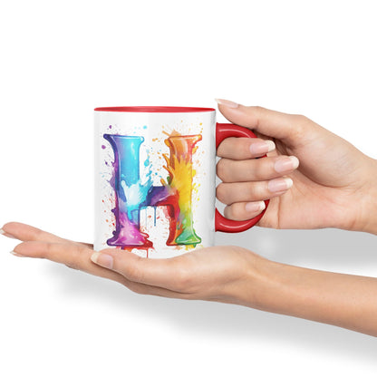 Letter H mug, Alphabet Letter H Monogram watercolour Ceramic Coloured Mug Cup for Tea Coffee Hot brew 330ml 11Oz Gift