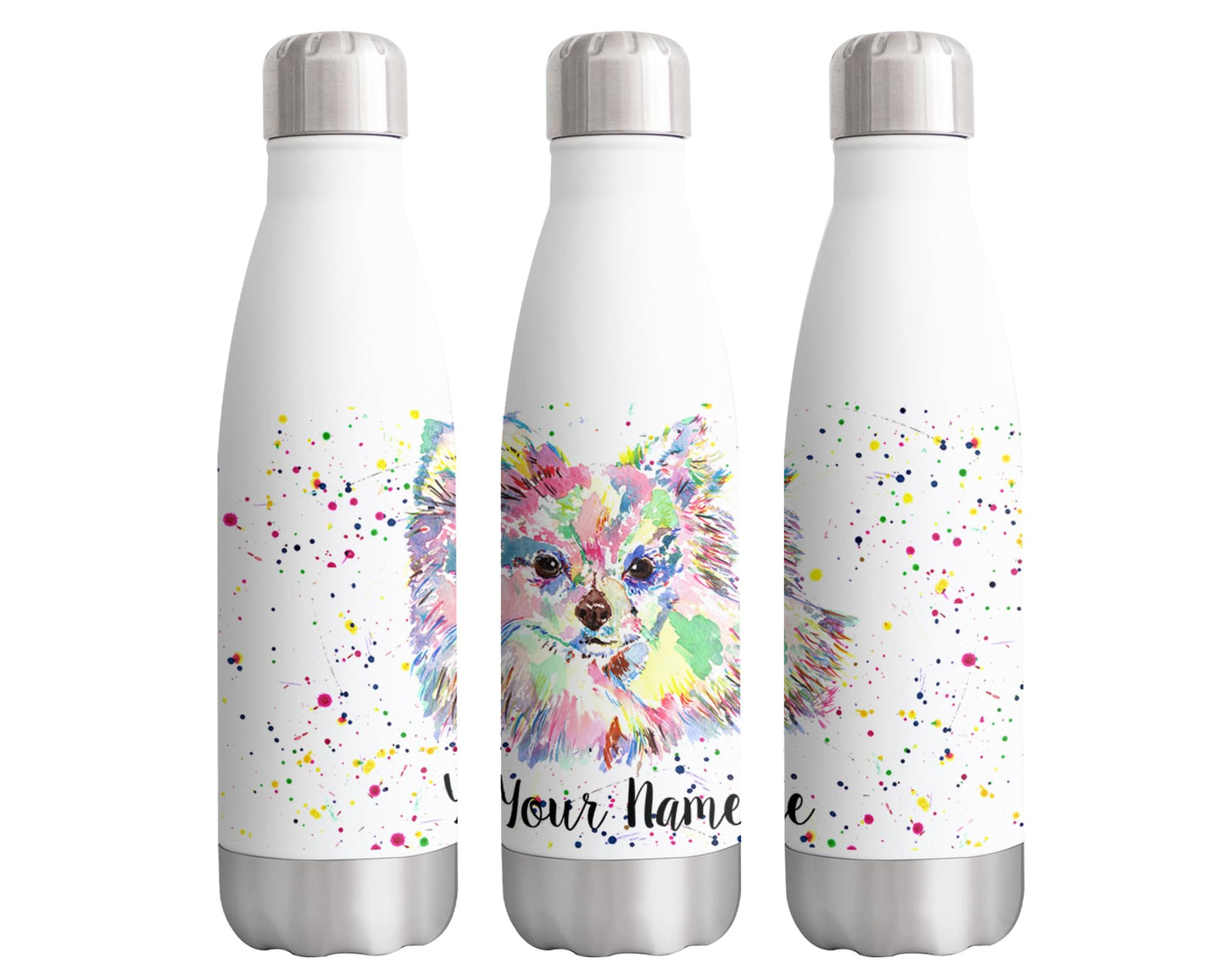 Chihuahua Long Hair Personalised Custom Bottle with Your Text/Name Dog pet Animals Watercolour Bottle Double Wall Insulated Stainless Steel Sport Drinks 500ml