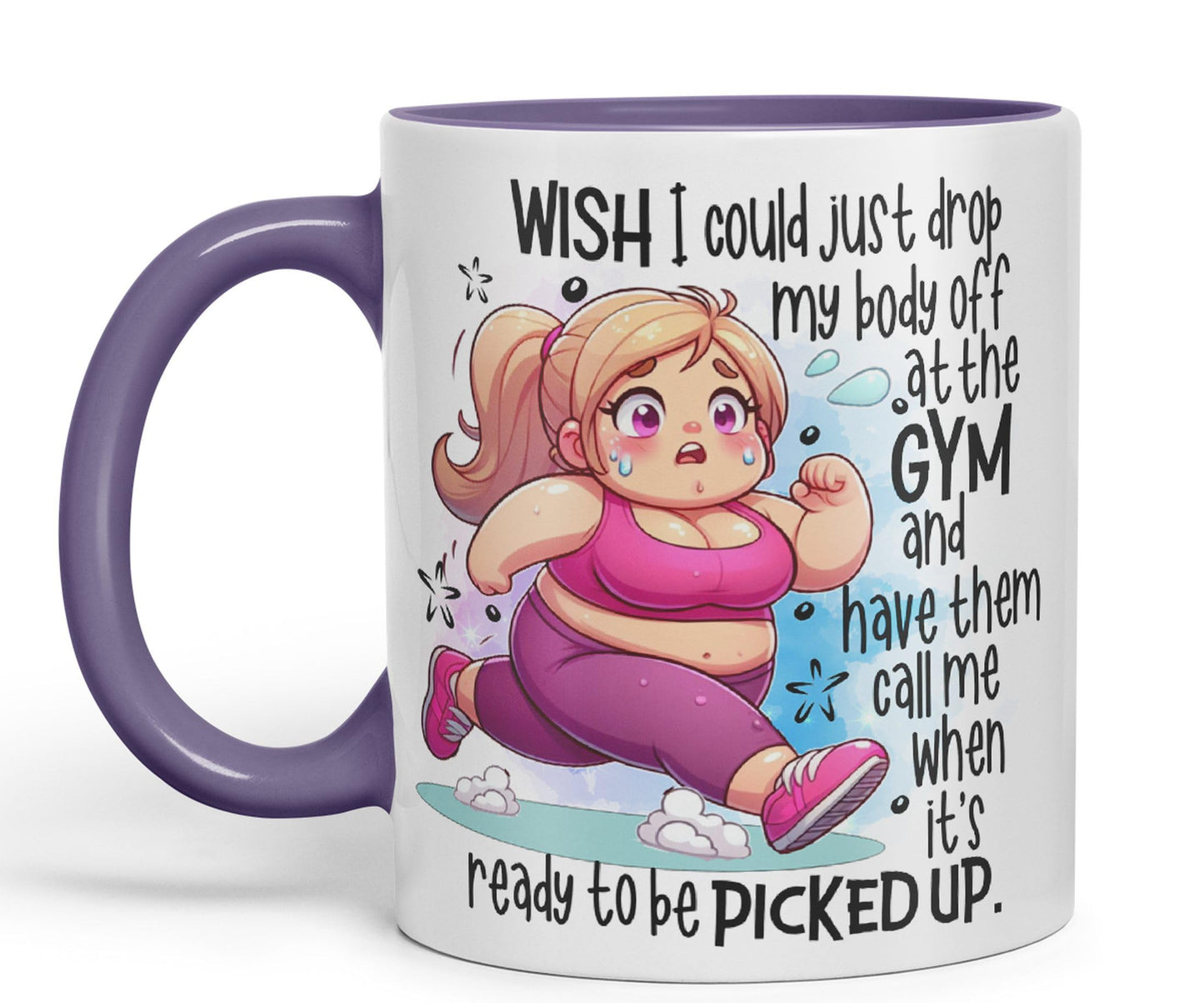 Wish I Could just Drop My Body Off at The Gym and Have Them Call me..., Joke sarkasm Sarcastic Ceramic Coloured Mug Cup for Tea Coffee Hot Brew 330ml 11Oz Gift