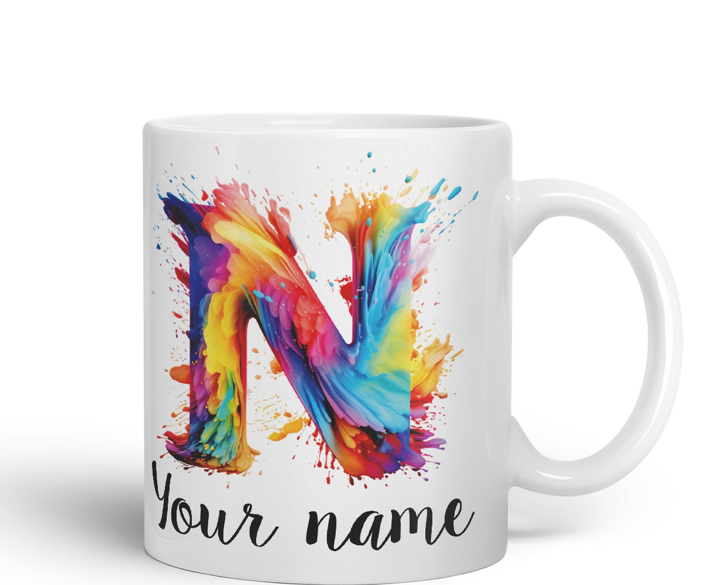 Personalised Letter N mug, Alphabet cusomized custom Letter N Monogram watercolour Ceramic Coloured Mug Cup for Tea Coffee Hot brew 330ml 11Oz Gift