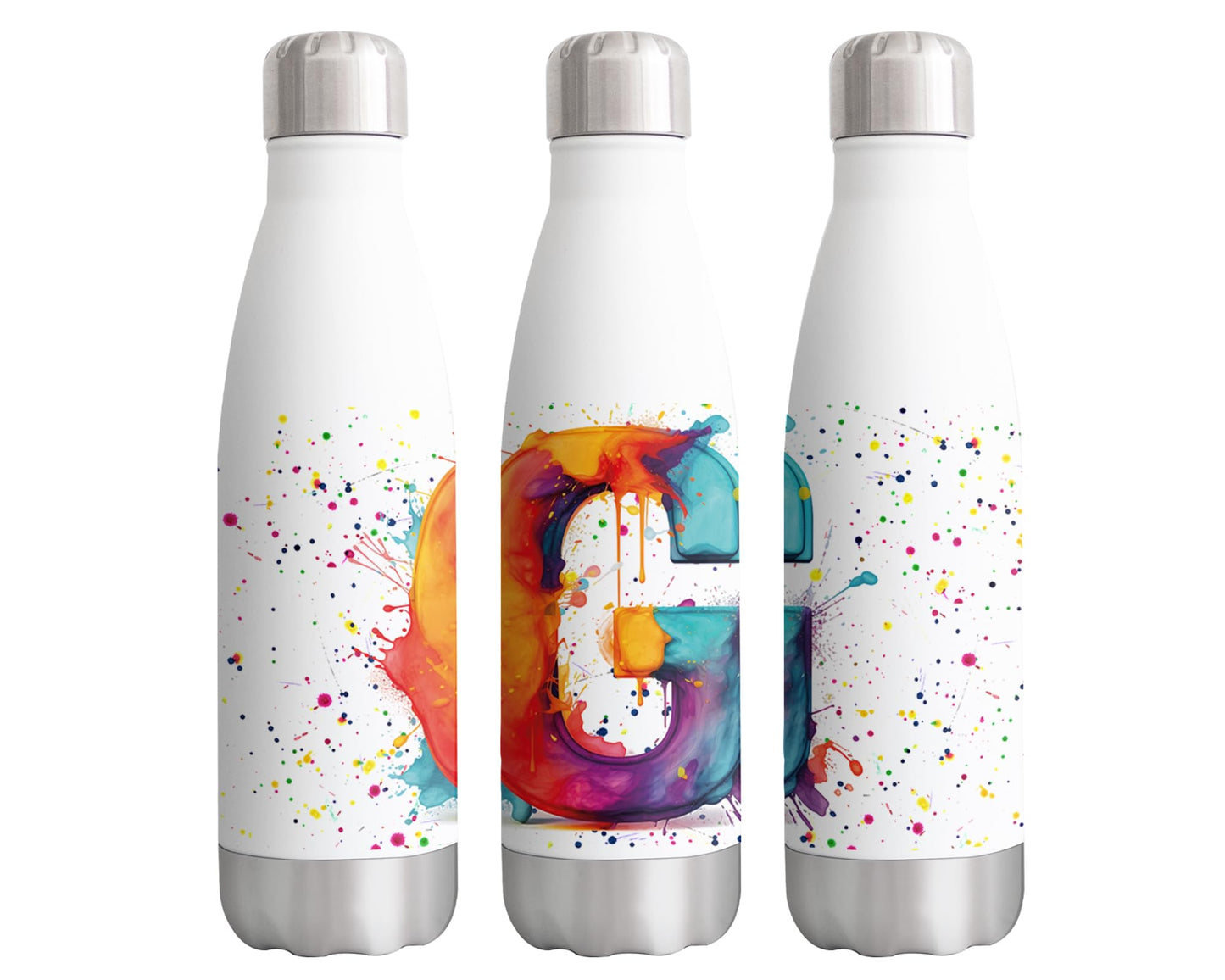 Letters Alphabet A-Z Monogram Watercolour Bottle double Wall insulated Stainless steel sport Drinks 500ml