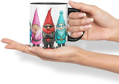 Funny Gnome Mug – Cute Gnome Coloured Ceramic Mug Cup Gift, 11oz (Black)