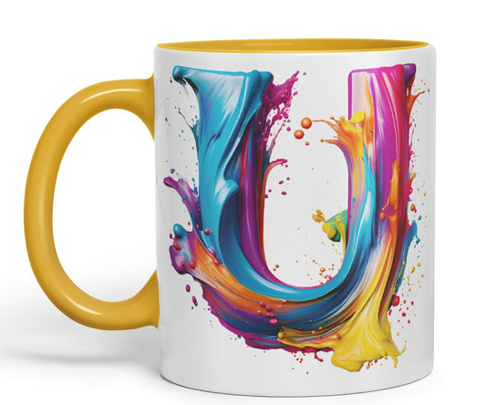 Letter U mug, Alphabet Letter U Monogram watercolour Ceramic Coloured Mug Cup for Tea Coffee Hot brew 330ml 11Oz Gift