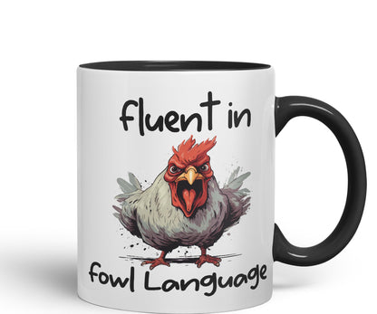 Fluent in Fowl Language Rooster cockerel Joke sarkasm Sarcastic Ceramic Coloured Mug Cup for Tea Coffee Hot Brew 330ml 11Oz Gift