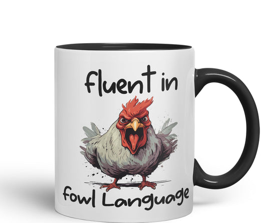 Fluent in Fowl Language Rooster cockerel Joke sarkasm Sarcastic Ceramic Coloured Mug Cup for Tea Coffee Hot Brew 330ml 11Oz Gift
