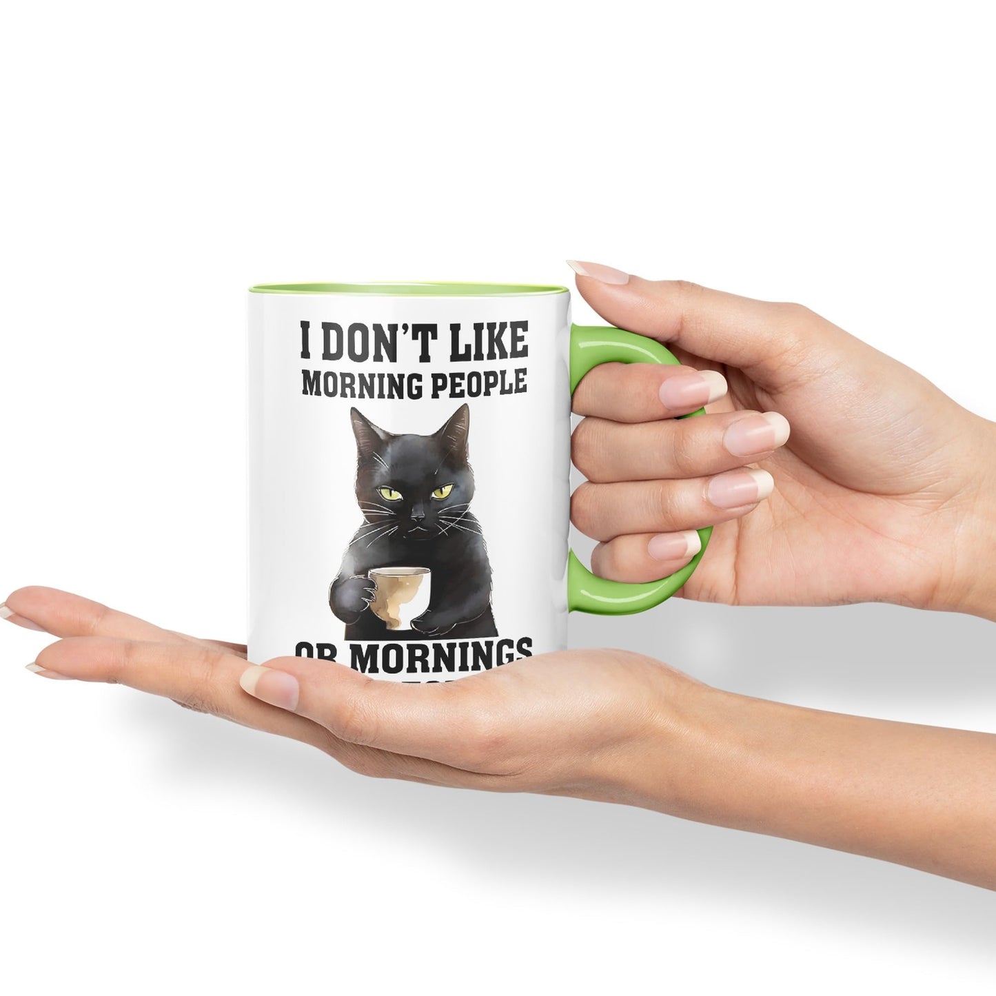 Vixar I Don't Like Mornings People cat Cats Sarcastic Joke Ceramic Coloured Mug Cup for Tea Coffee Hot Brew 330ml 11Oz