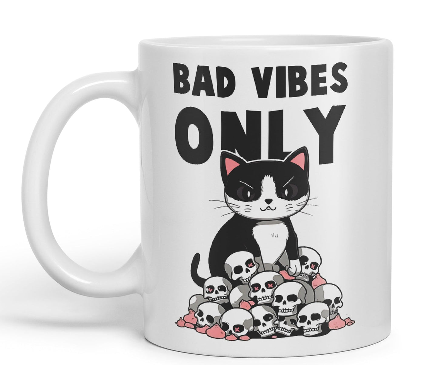 Bad Vibes Cats Sarcastic Joke Ceramic Coloured Mug Cup for Tea Coffee Hot Brew 330ml 11oz