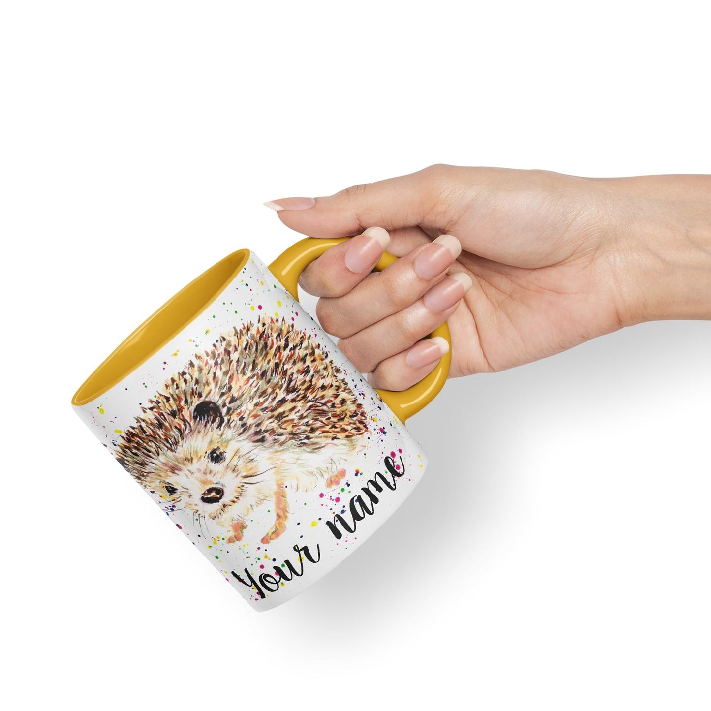 Vixar Personalised with Your Text Hedgehog British Wildlife Watercolour Art Coloured Ceramic Mug Cup Gift 330ml 11oz Custom Work Office Tea Coffee (h2)