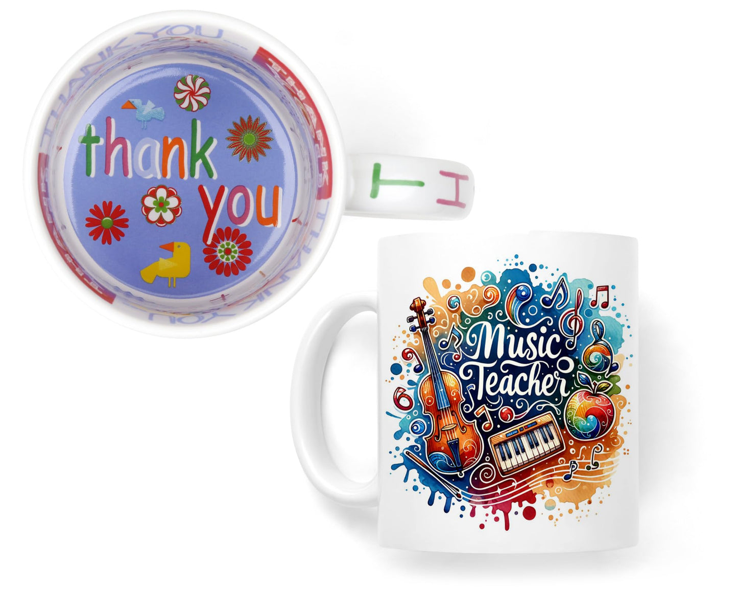 Vixar Music Teacher Mug Thank You, End of School Gift Ceramic Coloured Mug Cup for Tea Coffee Hot Brew 330ml 11Oz Gift