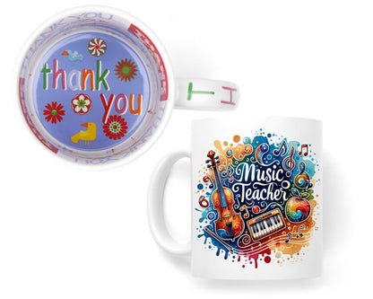 Vixar Music Teacher Mug Thank You, End of School Gift Ceramic Coloured Mug Cup for Tea Coffee Hot Brew 330ml 11Oz Gift