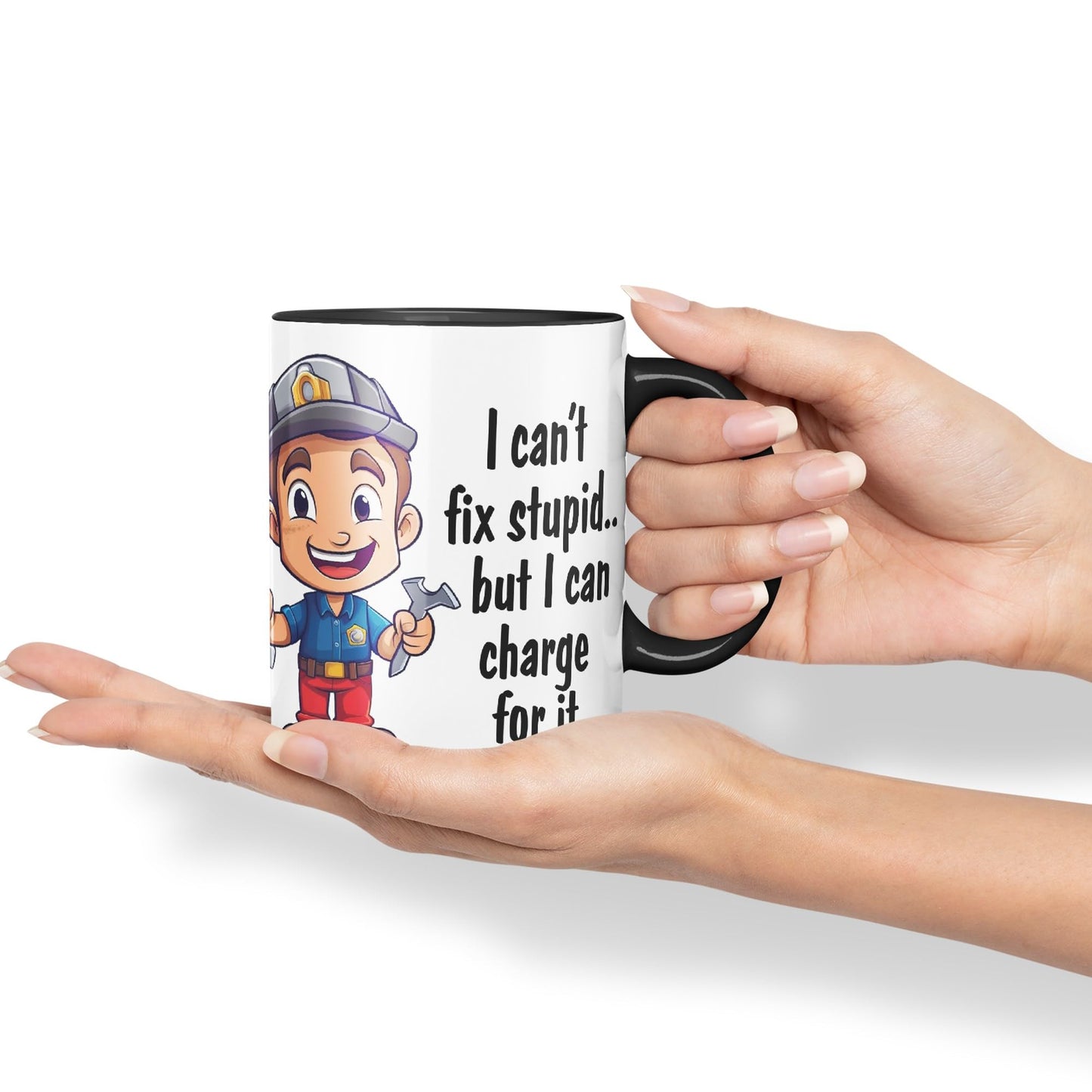 I Can't fix Stupid.. But I can Charge for it, Joke Sarcastic Ceramic Coloured Mug Cup for Tea Coffee Hot Brew 330ml 11Oz