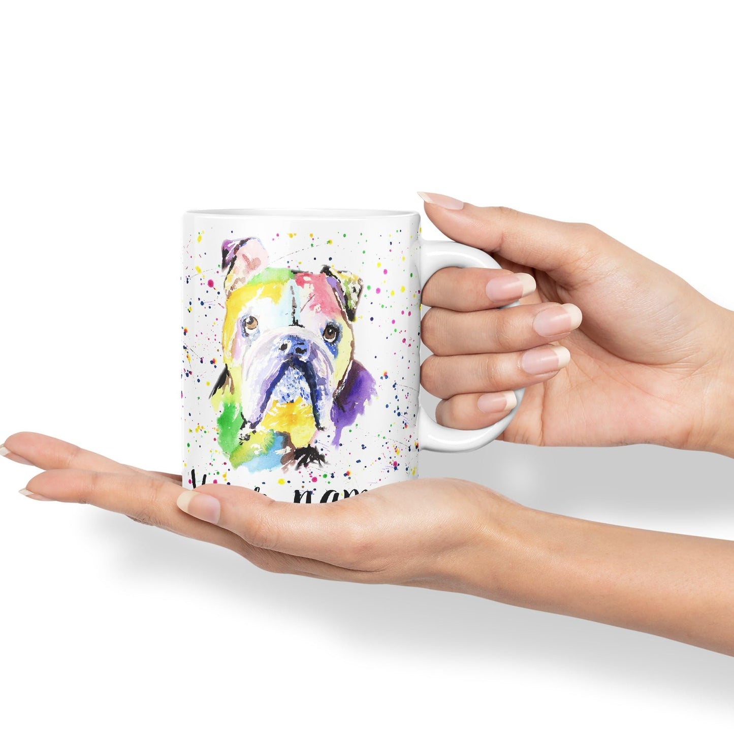 Vixar Personalised with Your Text Bully British Buldog Dog Pet Animal Watercolour Art Coloured Ceramic Mug Cup Gift 330ml 11oz Custom Work Office Tea Coffee