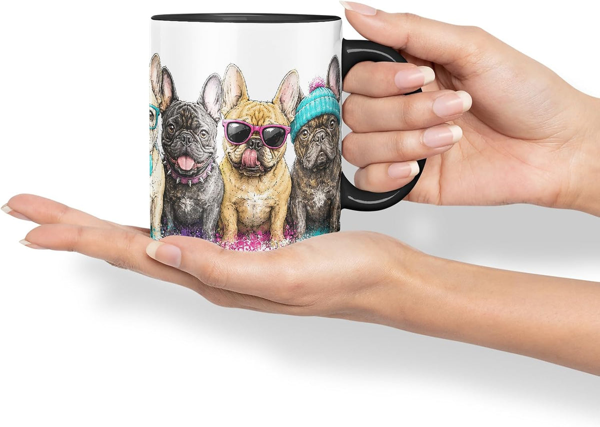 Vixar Funny French Bulldog Mug – Cute Frenchie Dog Coloured Ceramic Mug Cup Gift, 11oz (Black)
