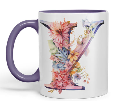 Letter Y mug, Floral flowers butterfly Alphabet Letter Y Monogram watercolour Ceramic Coloured Mug Cup for Tea Coffee Hot brew 330ml 11Oz Gift