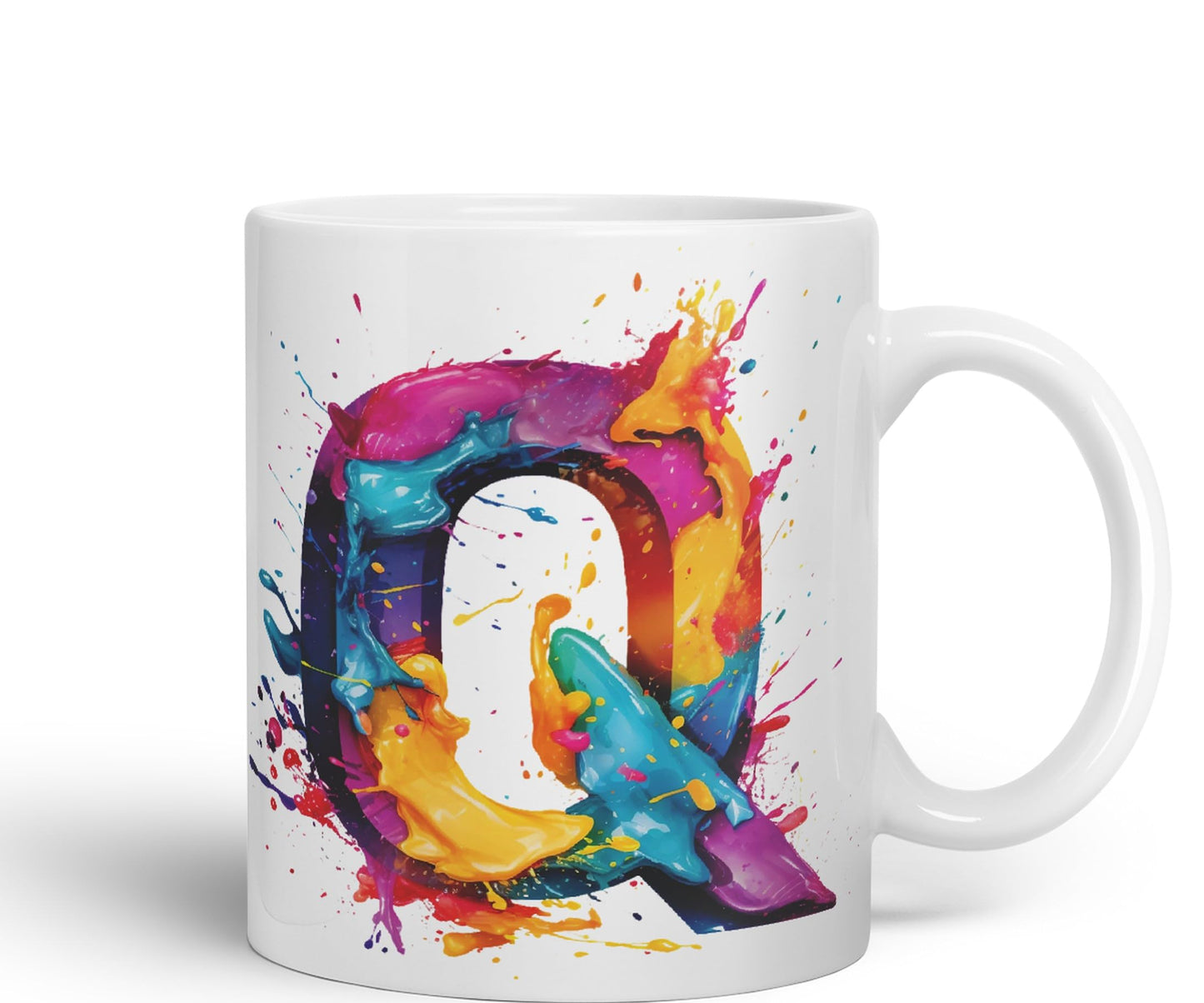 Letter Q mug, Alphabet Letter Q Monogram watercolour Ceramic Coloured Mug Cup for Tea Coffee Hot brew 330ml 11Oz Gift