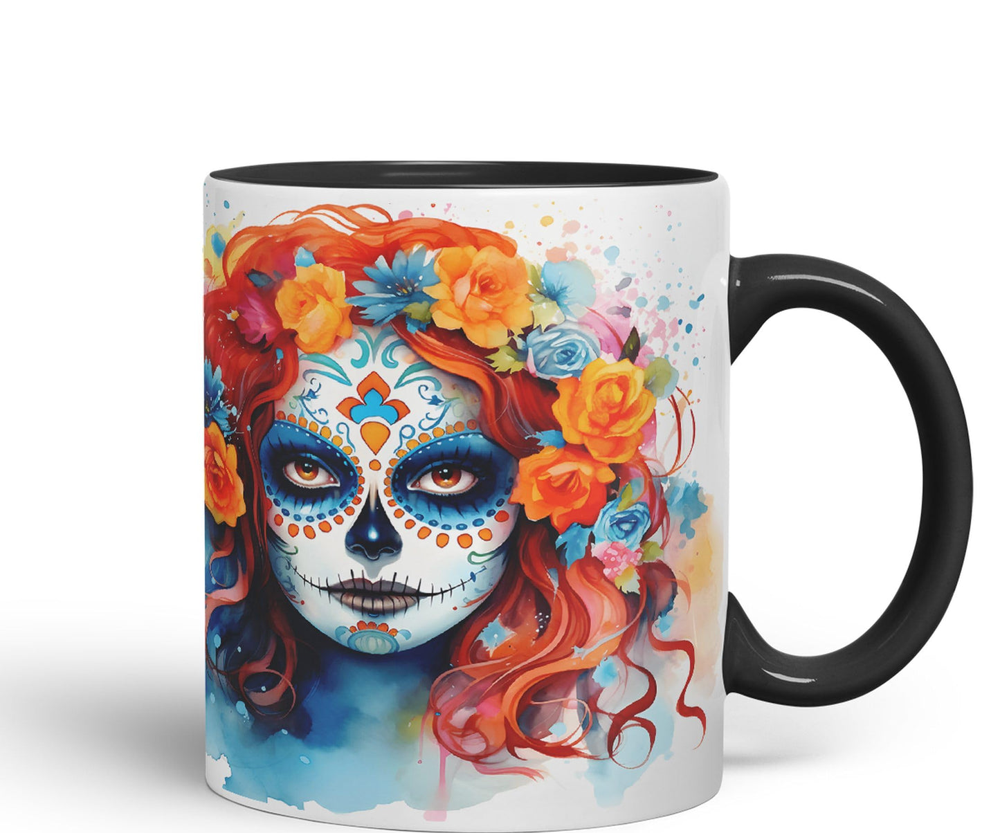 Sugar Skull and Roses Ceramic Coloured Mug Cup for Tea Coffee Hot Brew 330ml 11Oz Gift sk12