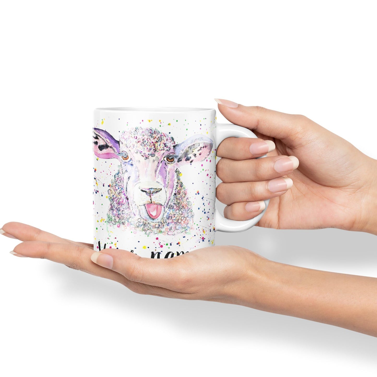 Vixar Personalised with Your Text Sheep Eve Farm Animals Art Coloured Ceramic Mug Cup Gift 330ml 11oz Custom Work Office Tea Coffee