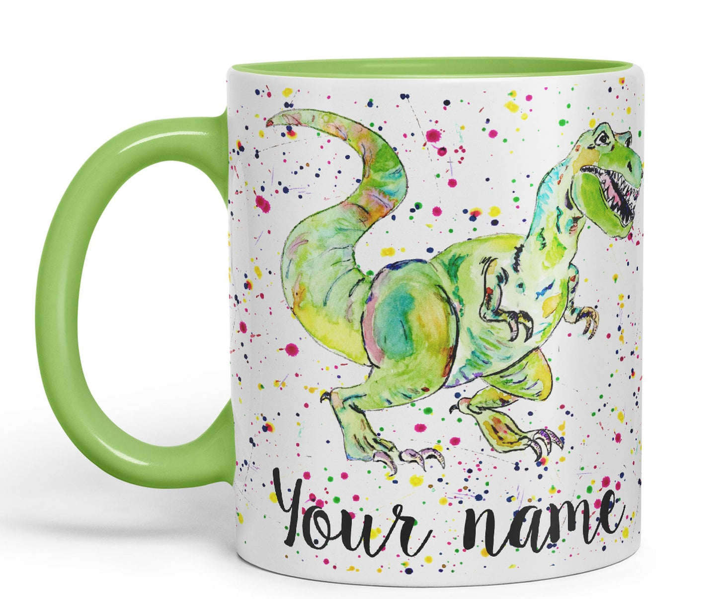 Vixar Personalised with Your Text Dinosaur Tyrannosaurus T-Rex Art Coloured Ceramic Mug Cup Gift 330ml 11oz Custom Work Office Tea Coffee