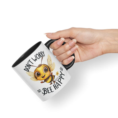 Don’t Worry Bee Happy Bees Joke sarkasm Sarcastic Ceramic Coloured Mug Cup for Tea Coffee Hot Brew 330ml 11Oz Gift