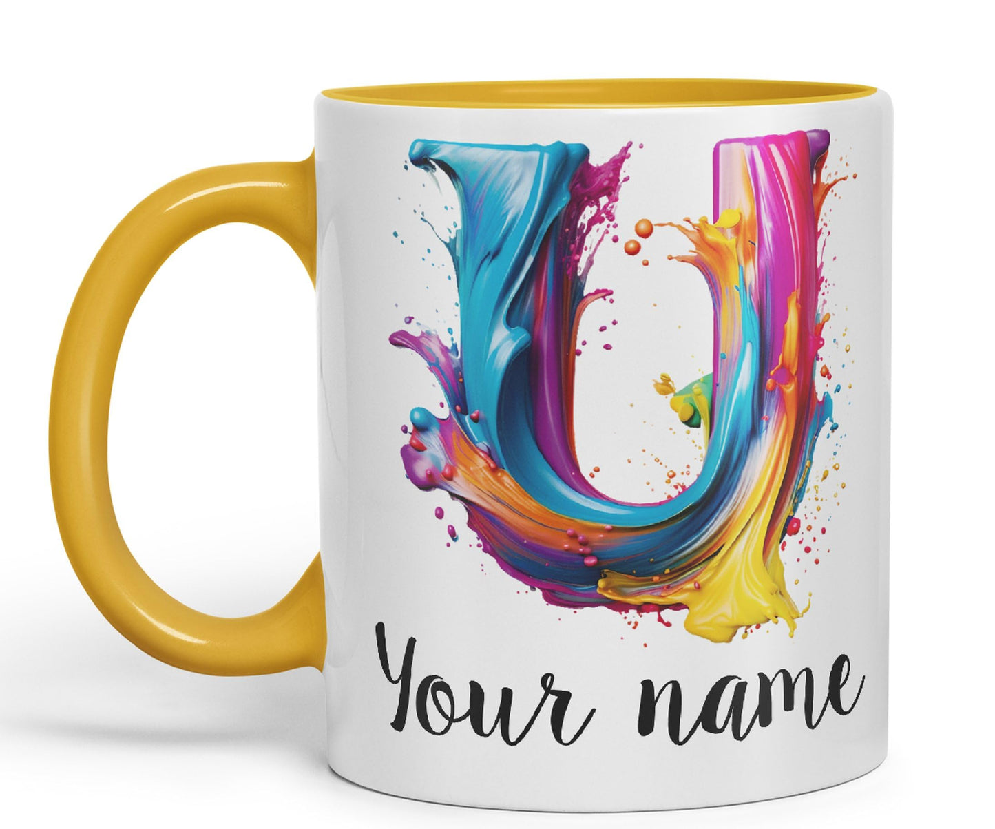 Personalised Letter U mug, Alphabet cusomized custom Letter U Monogram watercolour Ceramic Coloured Mug Cup for Tea Coffee Hot brew 330ml 11Oz Gift