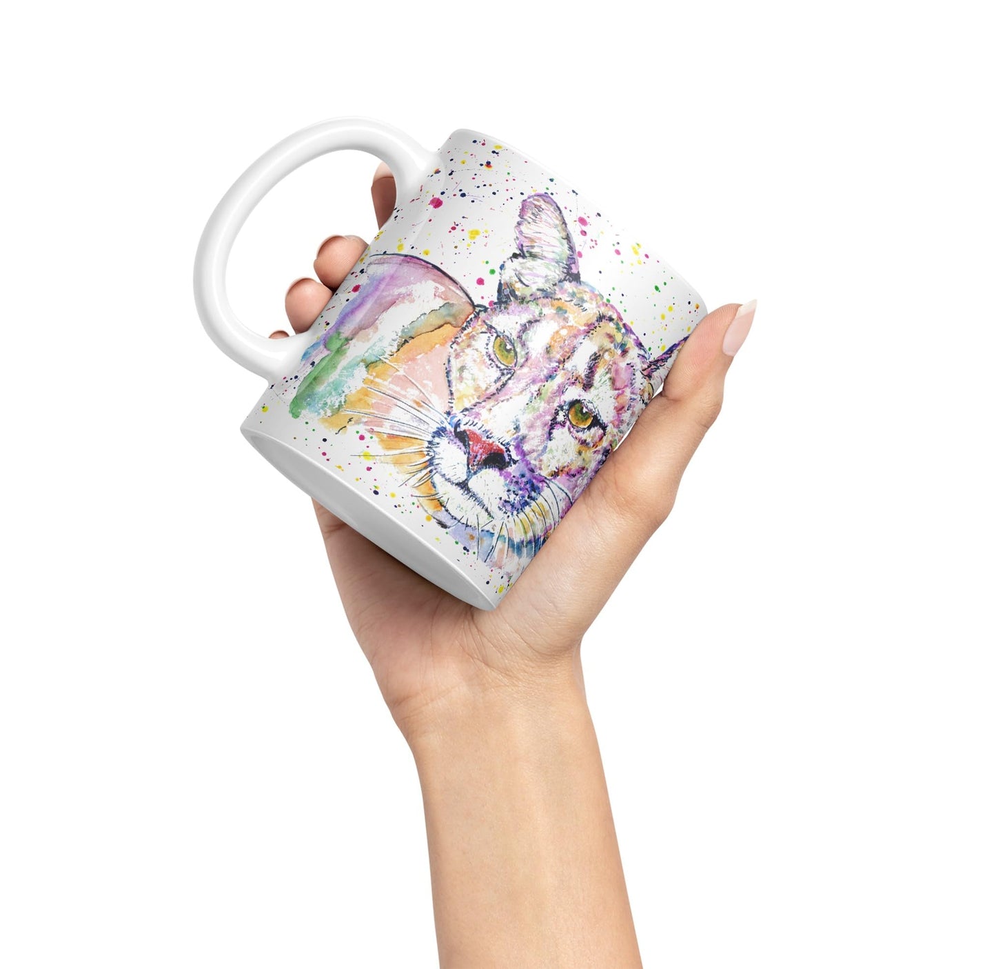 Vixar Cougar Big Cat Animals Watercolour Art Coloured 330 ml Mug Cup Gift Birthday Work Office Tea Coffee