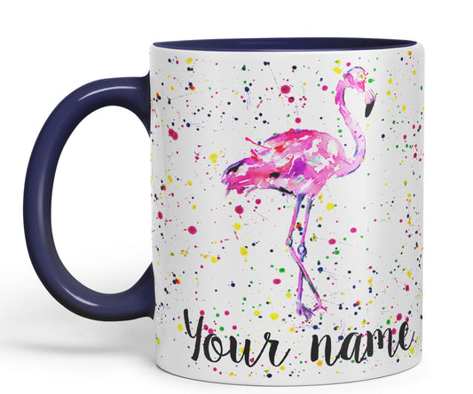 Vixar Personalised with Your Text Flamingo Bird Animals Watercolour Art Coloured Ceramic Mug Cup Gift 330ml 11oz Custom Work Office Tea Coffee