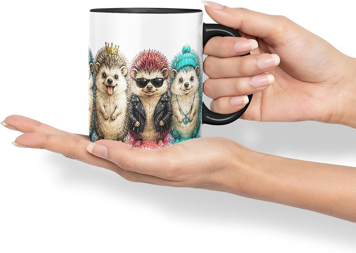 Vixar Hedgehog Mug – Cute Hedgehog Animal Coloured Ceramic Mug Cup Gift, 11oz (Black)