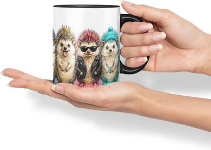 Vixar Hedgehog Mug – Cute Hedgehog Animal Coloured Ceramic Mug Cup Gift, 11oz (Black)