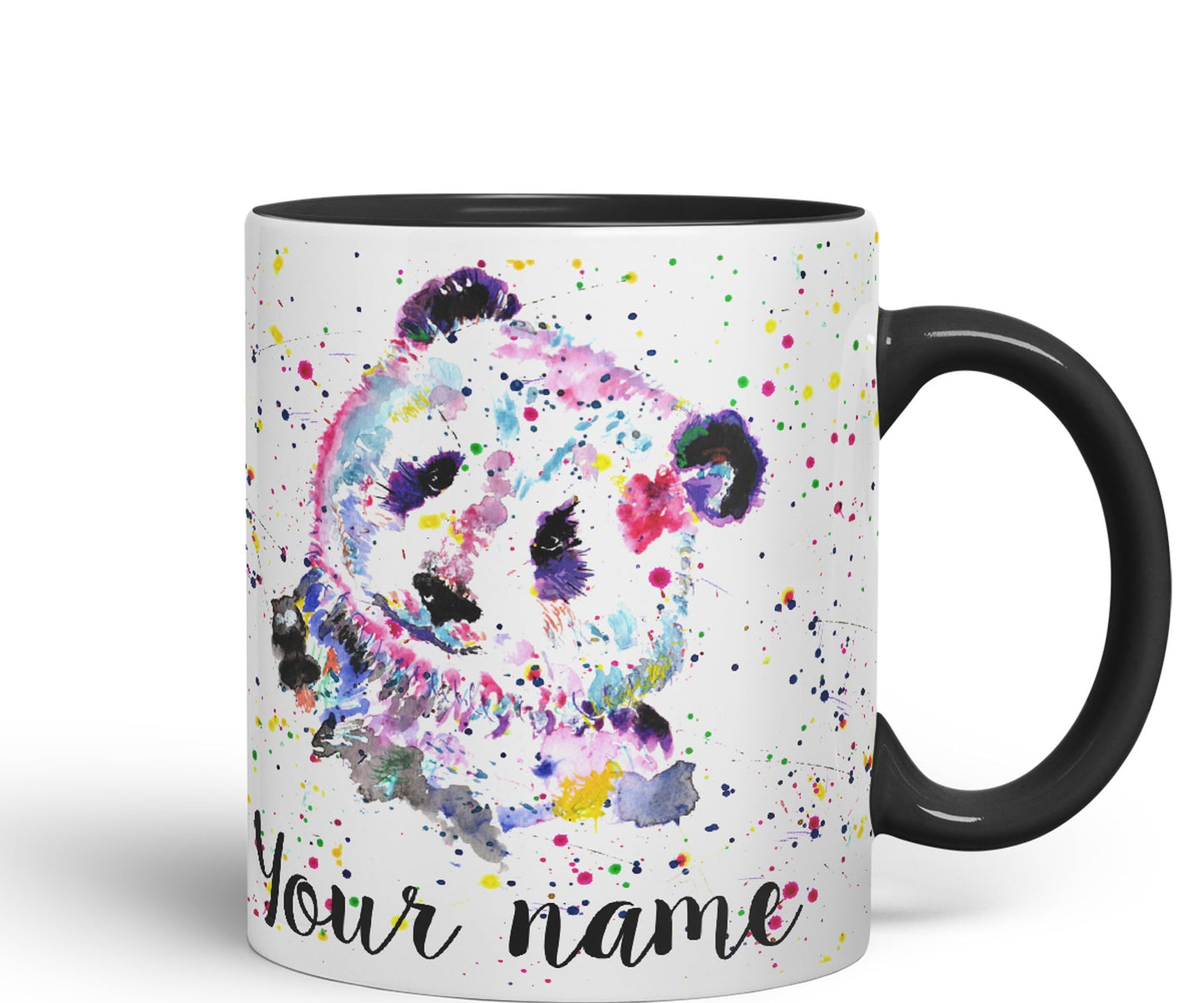 Vixar Personalised with Your Text Panda Bear Watercolour Art Coloured Ceramic Mug Cup Gift 330ml 11oz Custom Work Office Tea Coffee (O1)