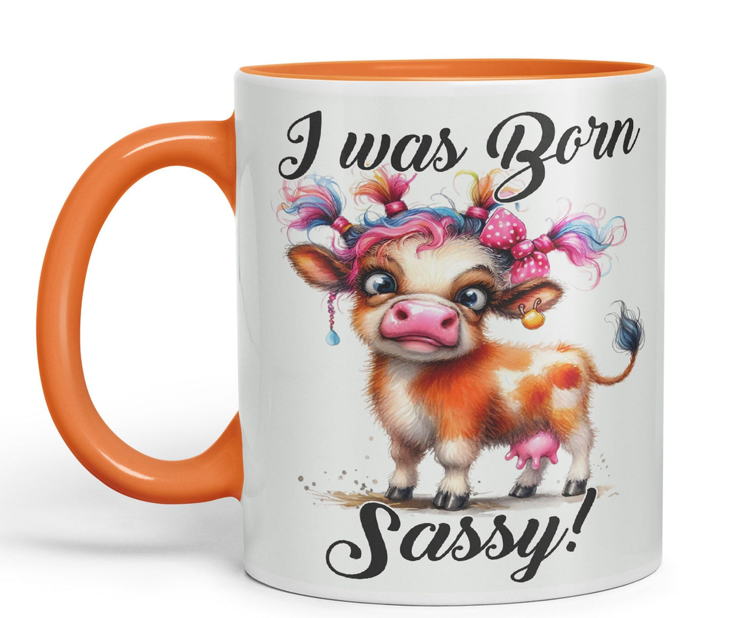 I was Born Sassy Cow Joke sarkasm Sarcastic Ceramic Coloured Mug Cup for Tea Coffee Hot Brew 330ml 11Oz Gift