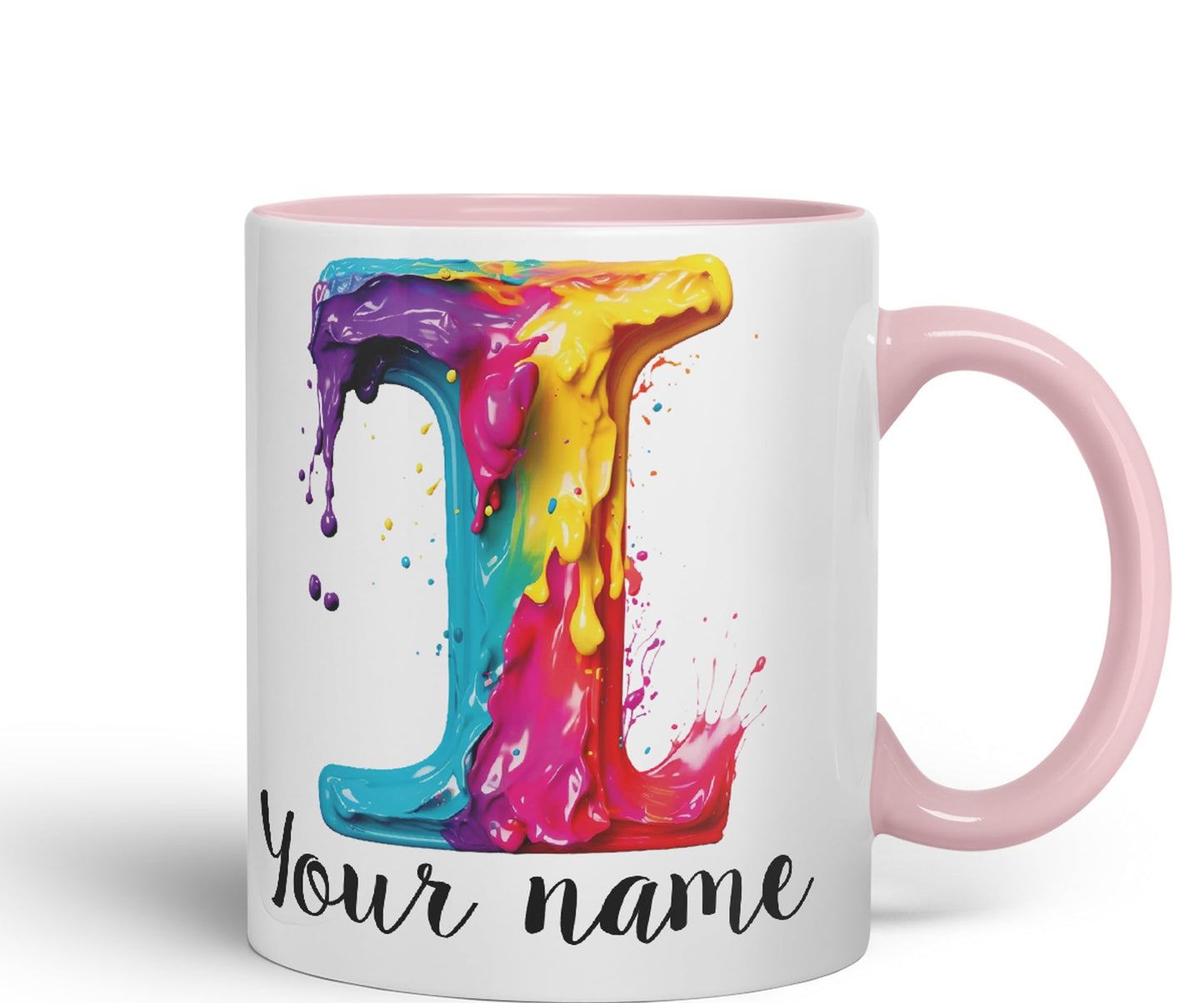 Personalised Letter I mug, Alphabet cusomized custom Letter I Monogram watercolour Ceramic Coloured Mug Cup for Tea Coffee Hot brew 330ml 11Oz Gift