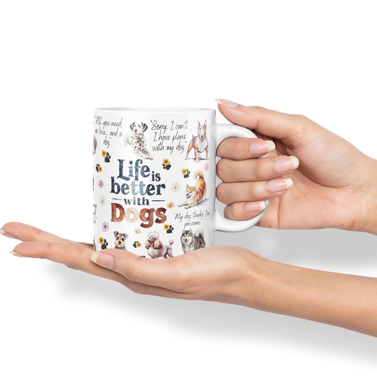 Life is better with Dogs joke pets Ceramic Coloured Mug Cup for Tea Coffee Hot brew 330ml 11Oz Gift