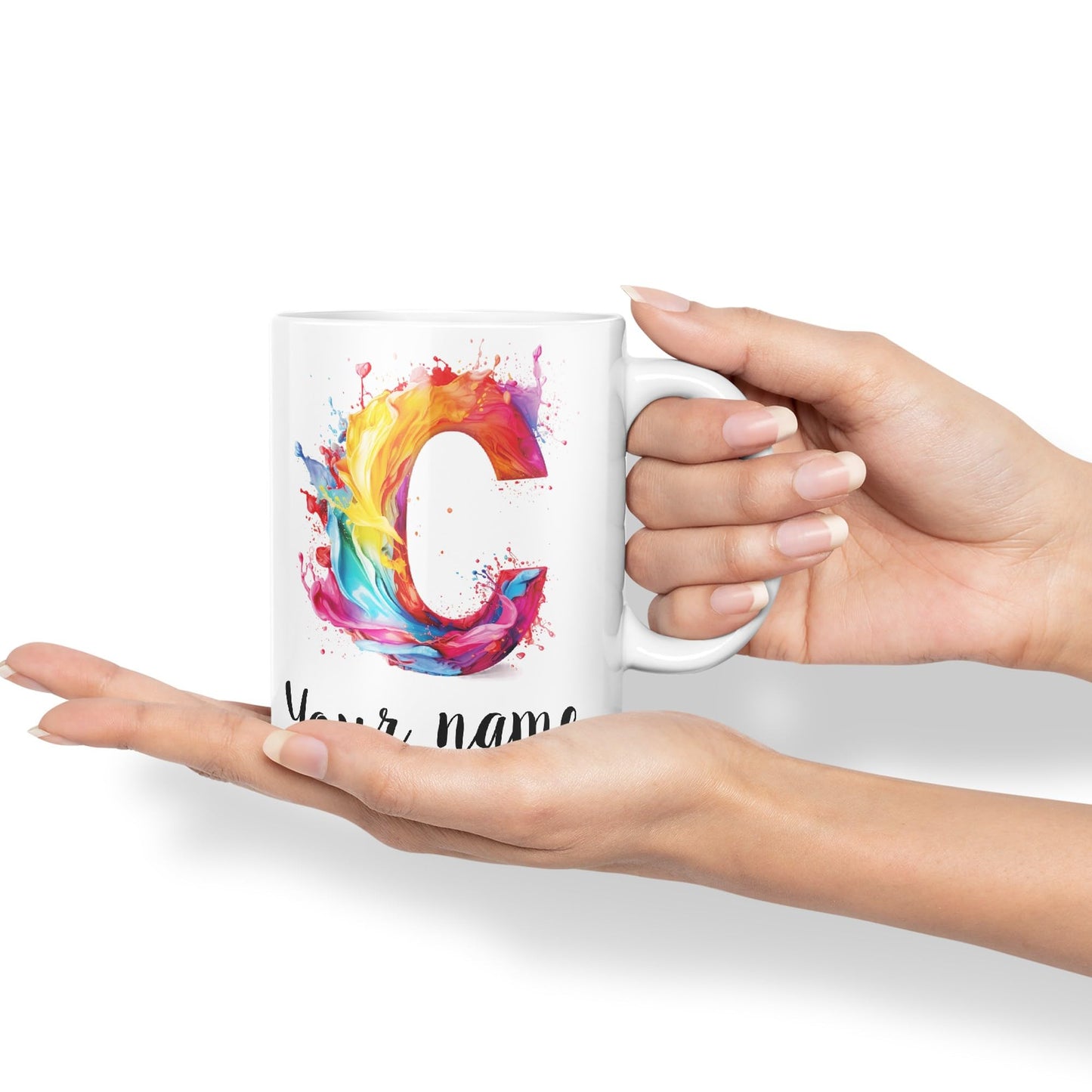 Personalised Letter C mug, Alphabet cusomized custom your Letter C Monogram watercolour Ceramic Coloured Mug Cup for Tea Coffee Hot brew 330ml 11Oz Gift