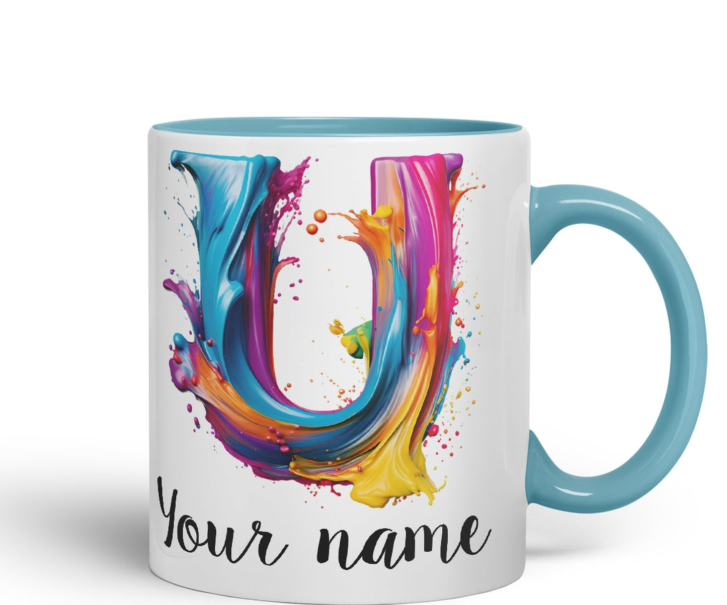 Personalised Letter U mug, Alphabet cusomized custom Letter U Monogram watercolour Ceramic Coloured Mug Cup for Tea Coffee Hot brew 330ml 11Oz Gift