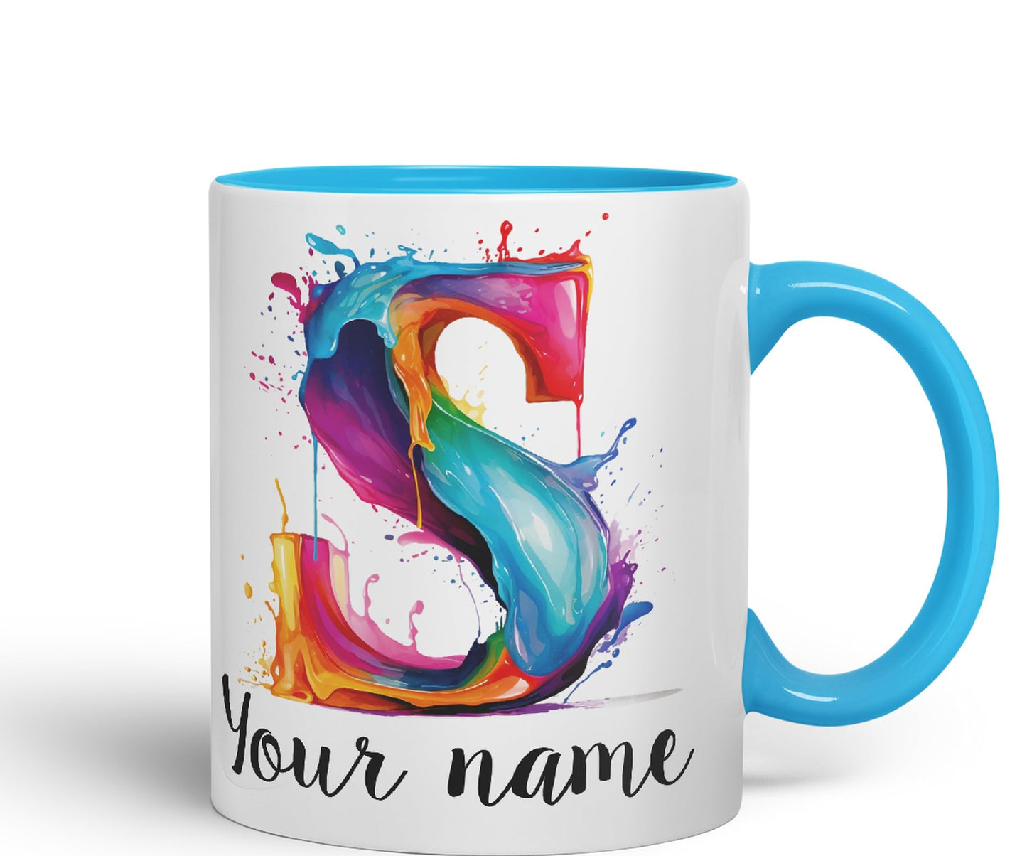 Personalised Letter S mug, Alphabet cusomized custom Letter S Monogram watercolour Ceramic Coloured Mug Cup for Tea Coffee Hot brew 330ml 11Oz Gift