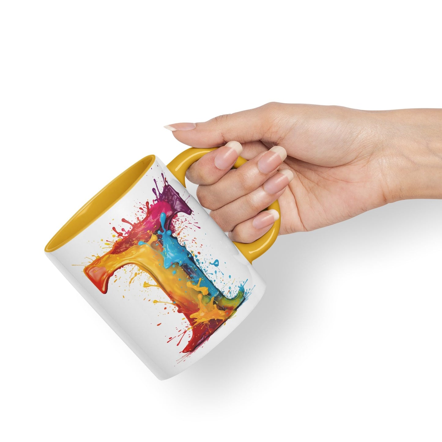 Letter T mug, Alphabet Letter T Monogram watercolour Ceramic Coloured Mug Cup for Tea Coffee Hot brew 330ml 11Oz Gift