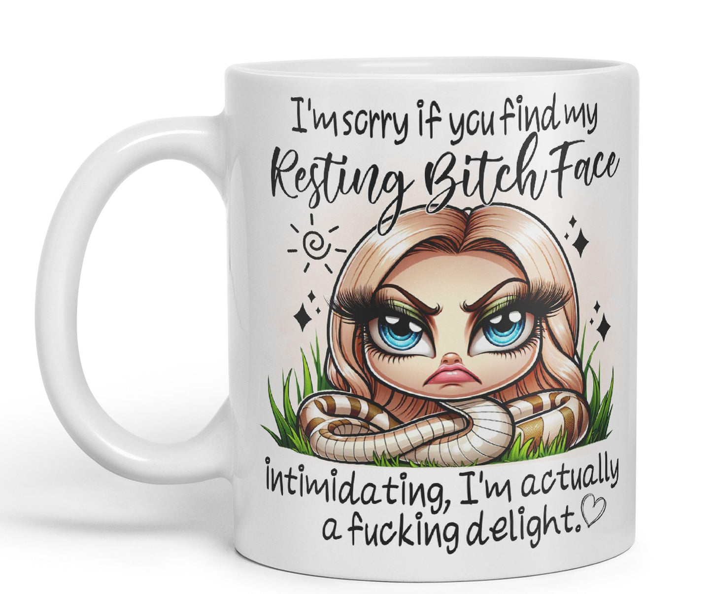 Im Sorry if You find My Resting Bitch face...,Snake Joke sarkasm Sarcastic Ceramic Coloured Mug Cup for Tea Coffee Hot Brew 330ml 11Oz Gift