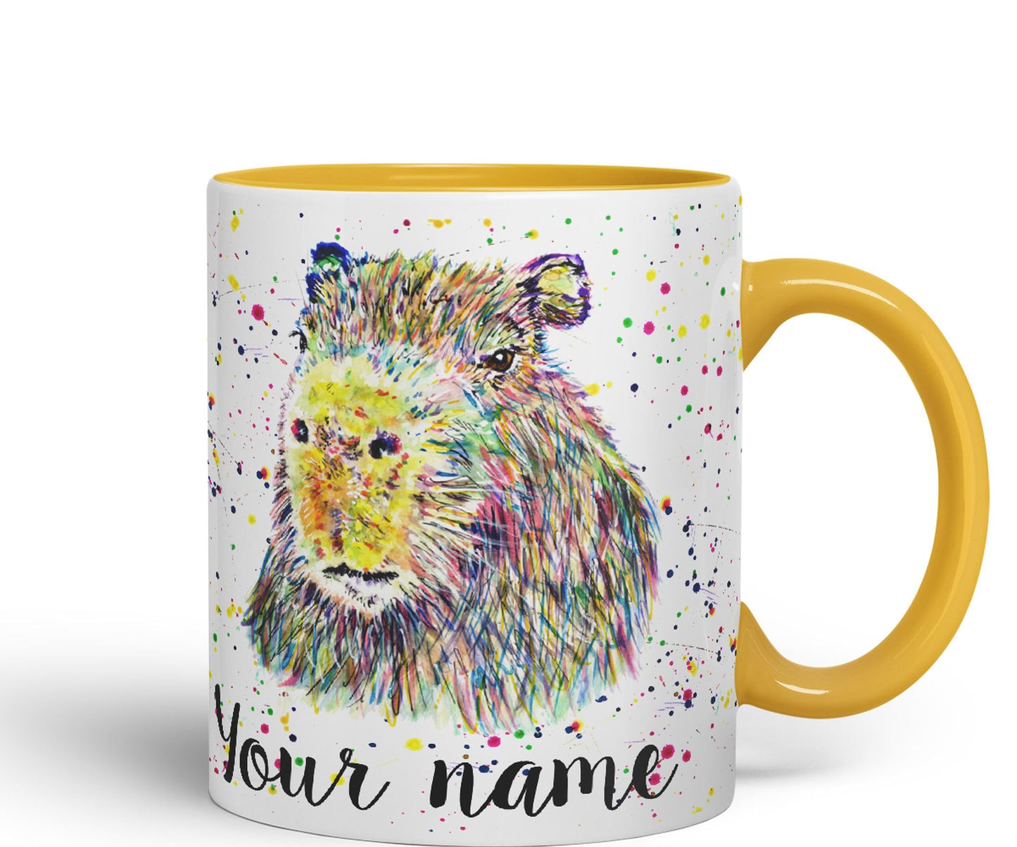 Vixar Personalised with Your Text Capybara Rodent Pet Watercolour Art Coloured Ceramic Mug Cup Gift 330ml 11oz Custom Work Office Tea Coffee