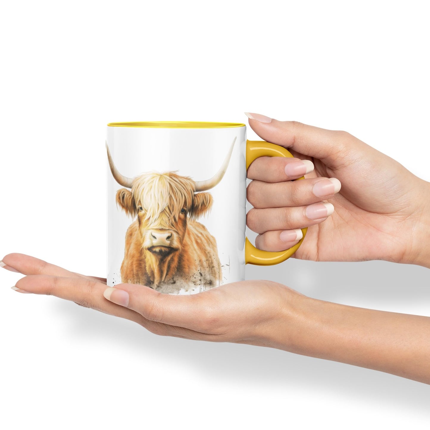 Vixar Highland Cow Scottish Farm Animals Watercolour Art Coloured 330 ml Mug Cup Gift Birthday Work Office Tea Coffee (hc5)