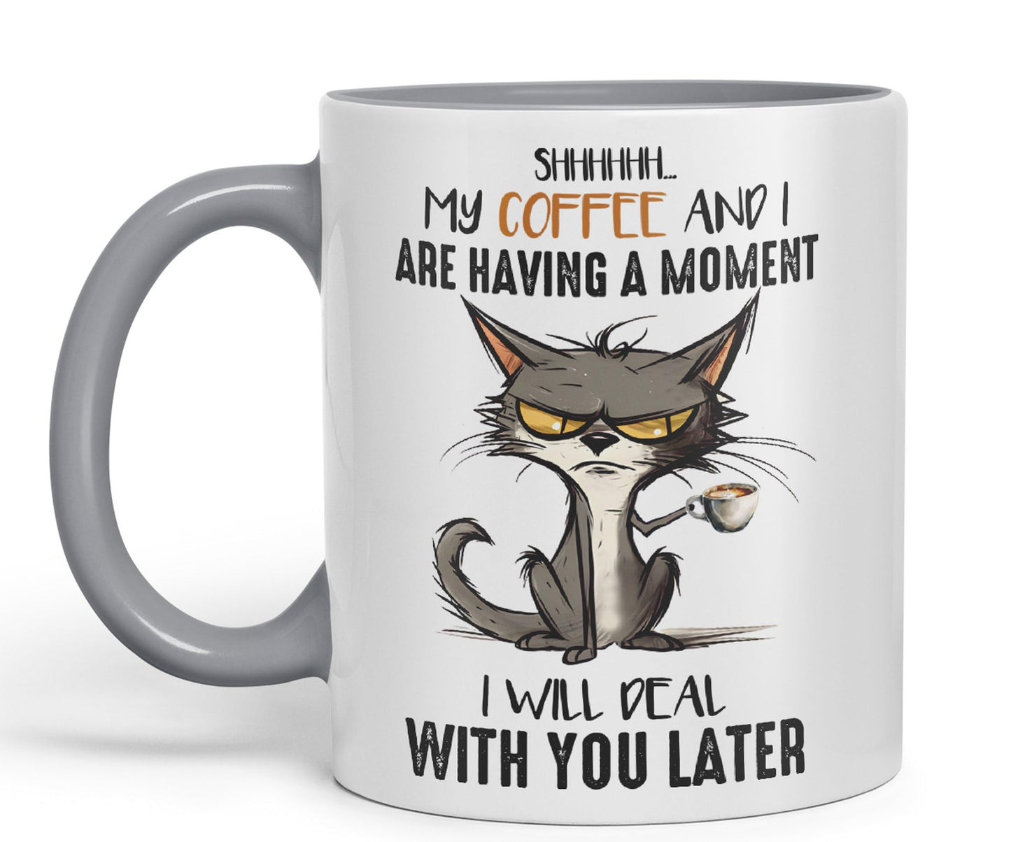 My Coffee and I are Having a Moment, I Will Deal with You Later cat Sarcastic Joke Ceramic Coloured Mug Cup for Tea Coffee Hot Brew 330ml 11Oz