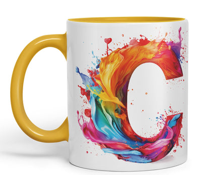 Letter C mug, Alphabet Letter C Monogram watercolour Ceramic Coloured Mug Cup for Tea Coffee Hot brew 330ml 11Oz Gift