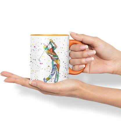 Golfer Golf Sport Watercolour hobby Ceramic Coloured Mug Cup for Tea Coffee Hot brew 330ml 11Oz Gift