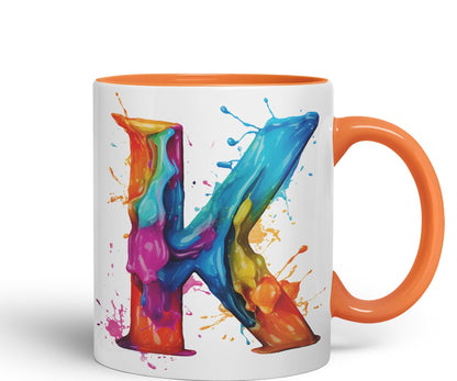 Letter K mug, Alphabet Letter K Monogram watercolour Ceramic Coloured Mug Cup for Tea Coffee Hot brew 330ml 11Oz Gift