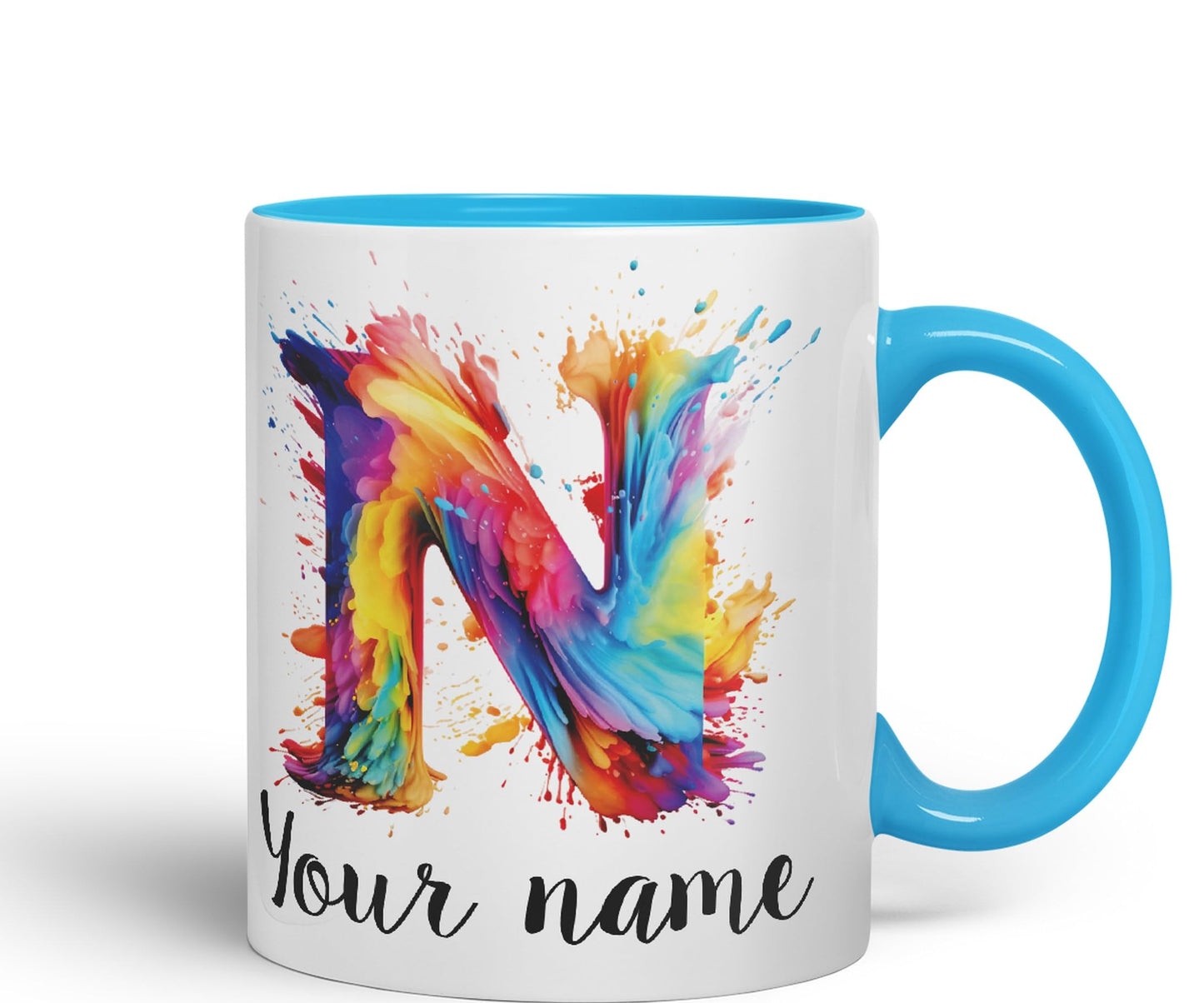 Personalised Letter N mug, Alphabet cusomized custom Letter N Monogram watercolour Ceramic Coloured Mug Cup for Tea Coffee Hot brew 330ml 11Oz Gift