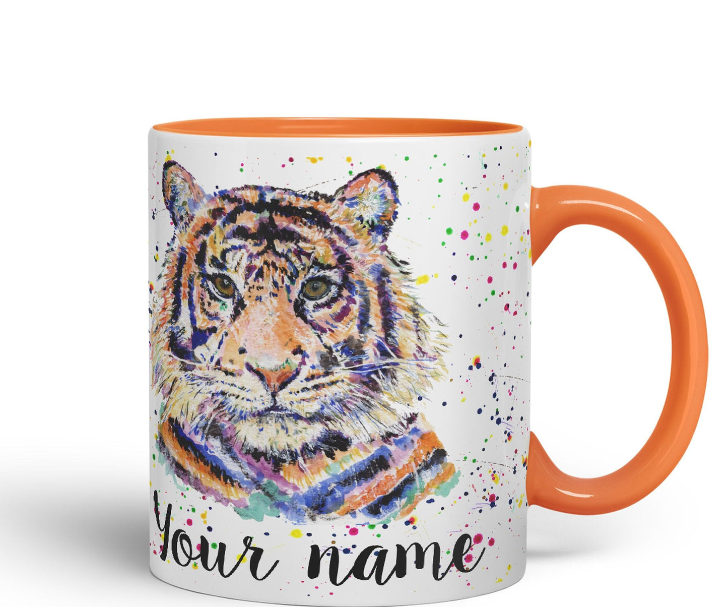 Vixar Personalised with Your Text Tiger Cat Safari Animals Watercolour Art Coloured Ceramic Mug Cup Gift 330ml 11oz Custom Work Office Tea Coffee (O2)