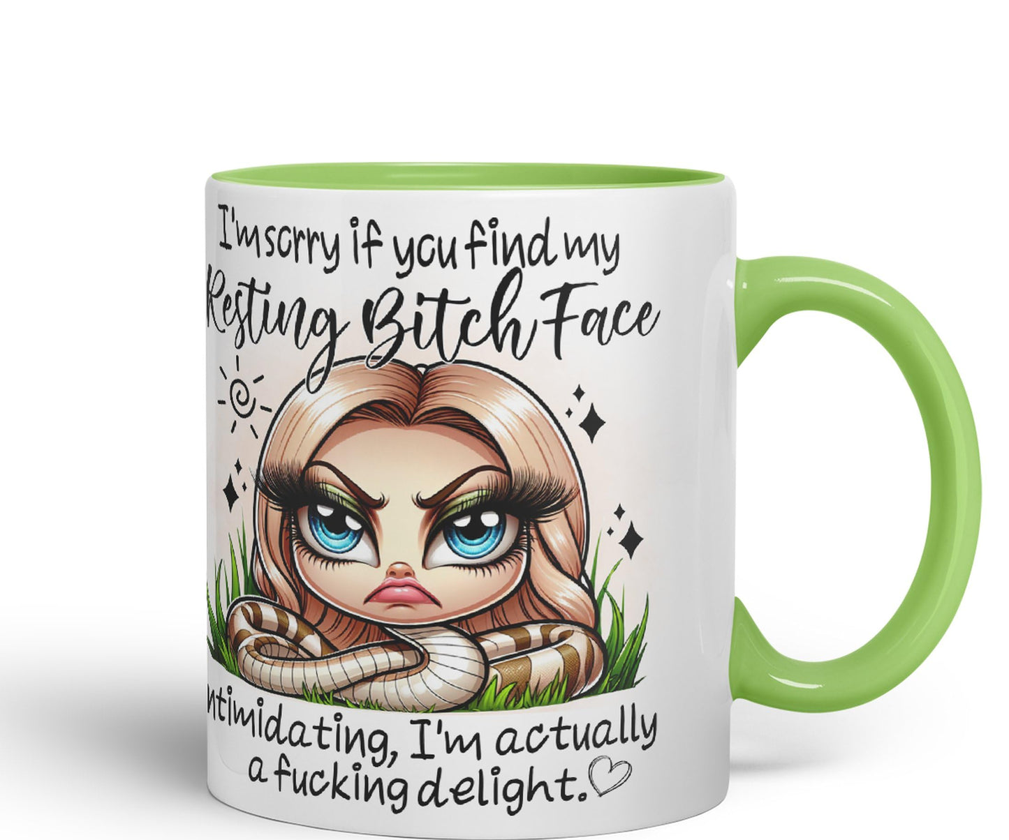 Im Sorry if You find My Resting Bitch face...,Snake Joke sarkasm Sarcastic Ceramic Coloured Mug Cup for Tea Coffee Hot Brew 330ml 11Oz Gift