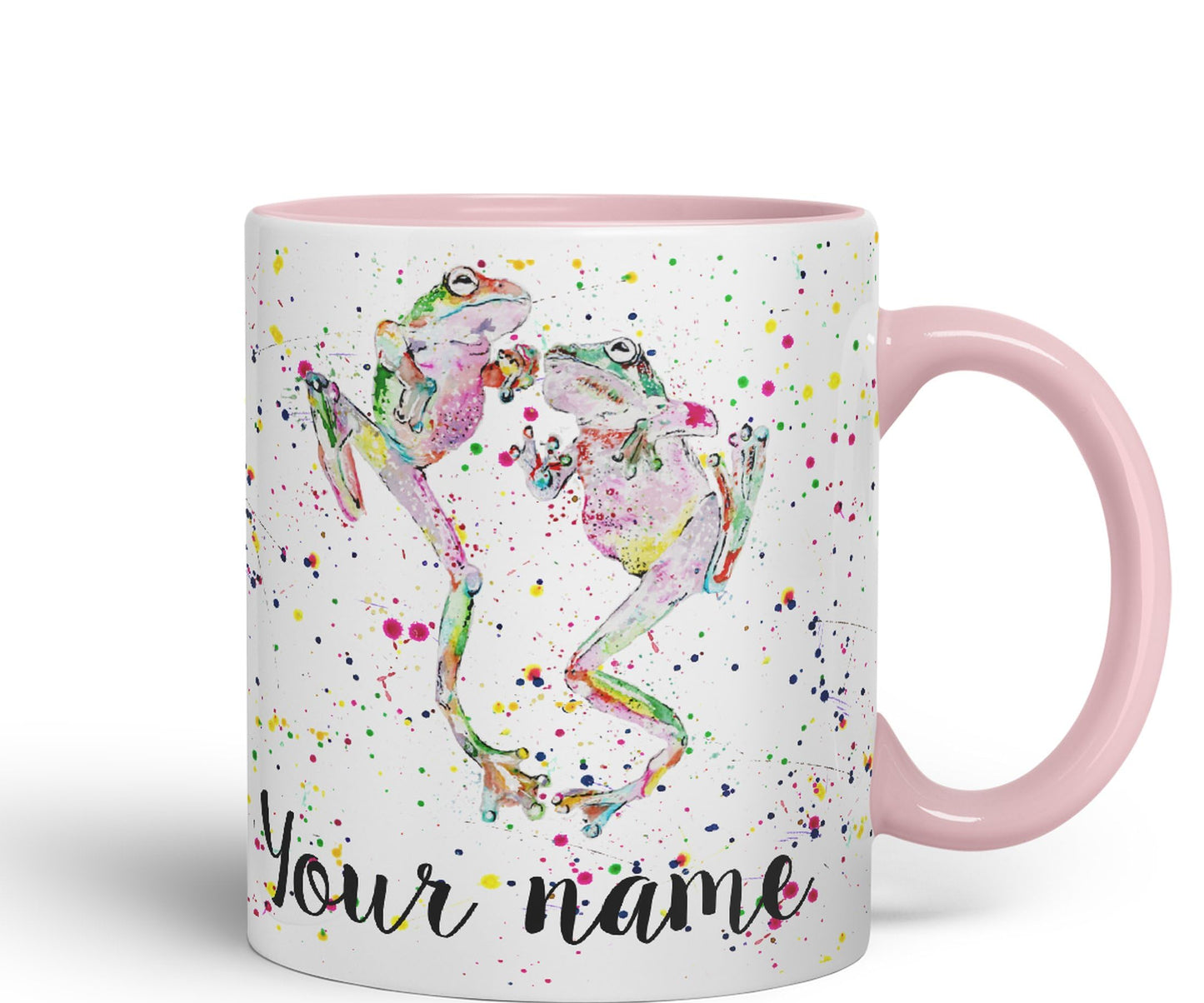 Personalised mug with Your Text name dancing Frogs Frog animals Watercolour Art Coloured Ceramic Mug Cup Gift 330ml 11oz Custom Work Office Tea Coffee